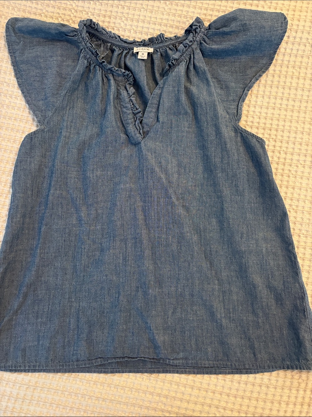 J. Crew Chambray Flutter Sleeve Top